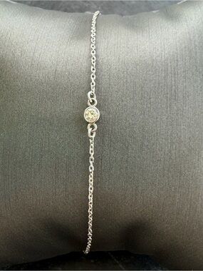 Delicate 14kt. White Gold Chain with Bezel set Diamond  bracelet